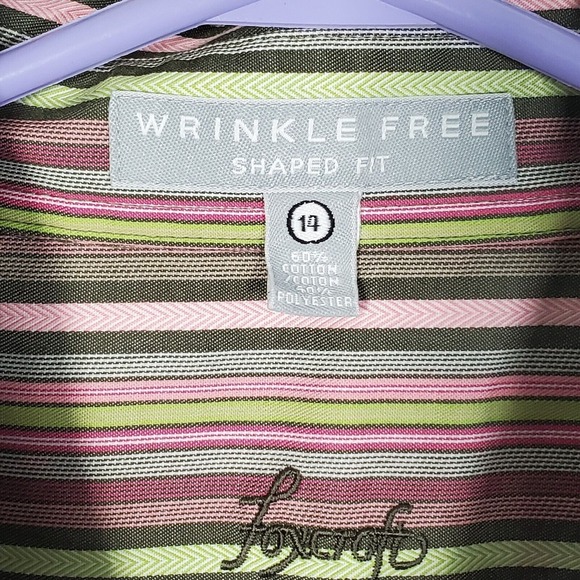 Foxcroft Womens Wrinkle Free Shirt Size 14 Pink Green‎ Stripe Button Up Office - Picture 3 of 10